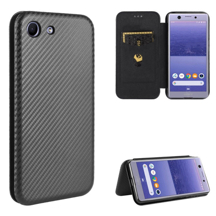 For Sony Xperia Ace Carbon Fiber Texture Horizontal Flip TPU + PC + PU Leather Case with Card Slot
