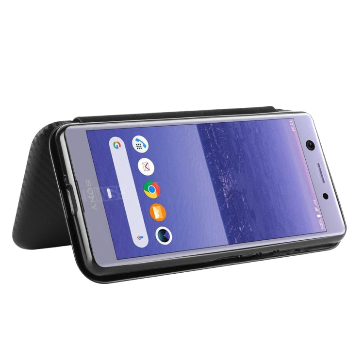 For Sony Xperia Ace Carbon Fiber Texture Horizontal Flip TPU + PC + PU Leather Case with Card Slot