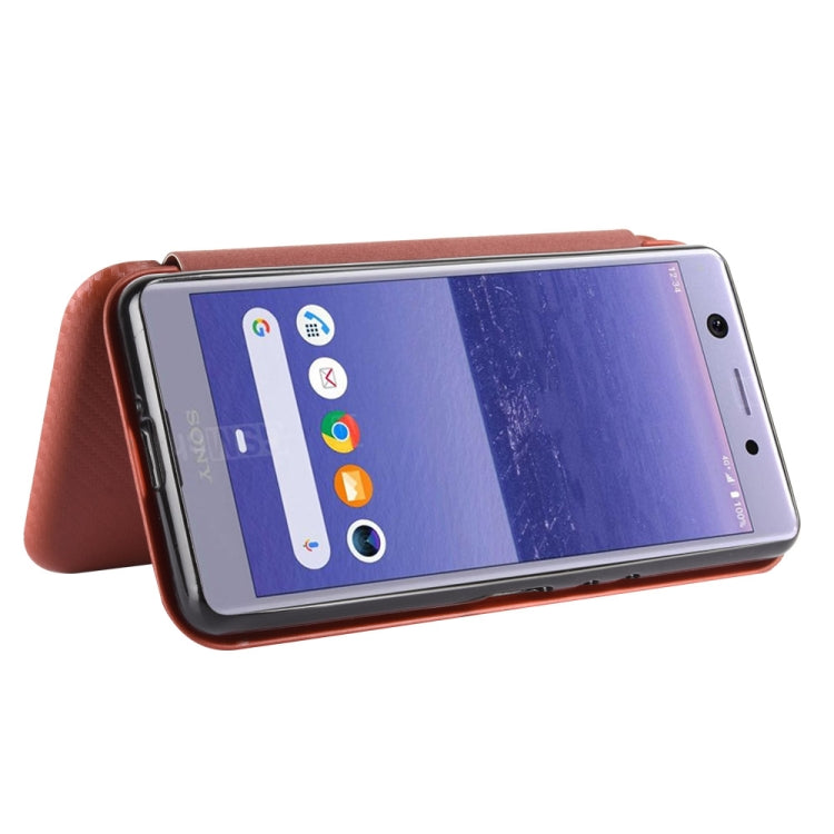 For Sony Xperia Ace Carbon Fiber Texture Horizontal Flip TPU + PC + PU Leather Case with Card Slot