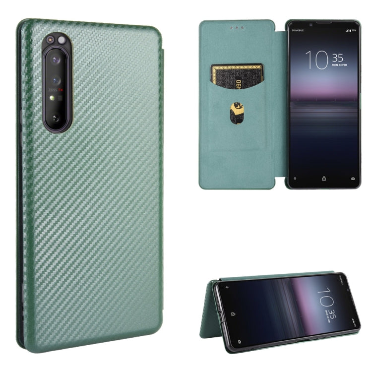 For Sony Xperia 1 II Carbon Fiber Texture Horizontal Flip TPU + PC + PU Leather Case with Card Slot