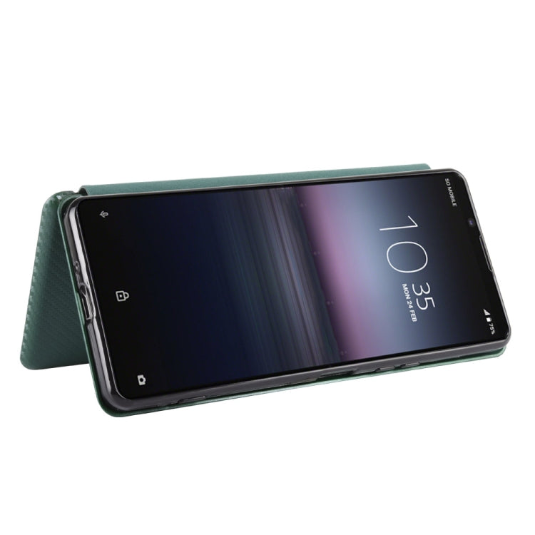 For Sony Xperia 1 II Carbon Fiber Texture Horizontal Flip TPU + PC + PU Leather Case with Card Slot