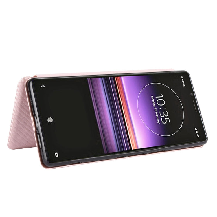 For Sony Xperia 1 Carbon Fiber Texture Horizontal Flip TPU + PC + PU Leather Case with Card Slot