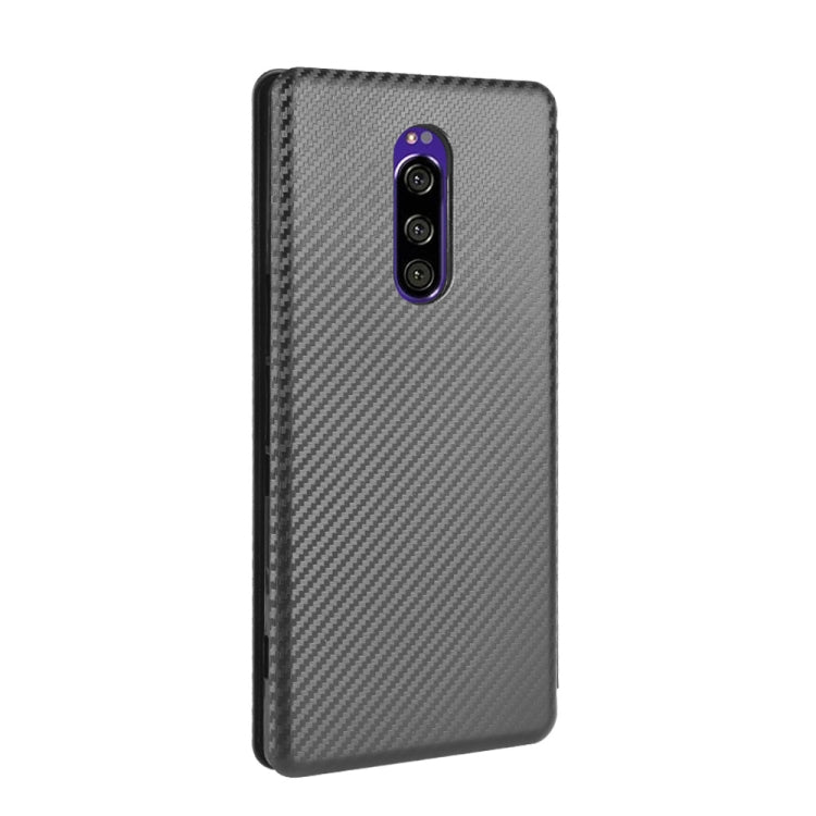 For Sony Xperia 1 Carbon Fiber Texture Horizontal Flip TPU + PC + PU Leather Case with Card Slot