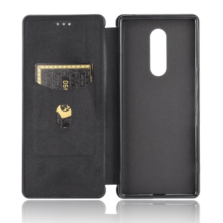For Sony Xperia 1 Carbon Fiber Texture Horizontal Flip TPU + PC + PU Leather Case with Card Slot