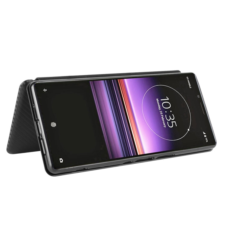For Sony Xperia 1 Carbon Fiber Texture Horizontal Flip TPU + PC + PU Leather Case with Card Slot