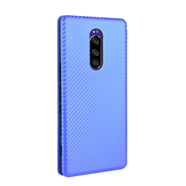 For Sony Xperia 1 Carbon Fiber Texture Horizontal Flip TPU + PC + PU Leather Case with Card Slot
