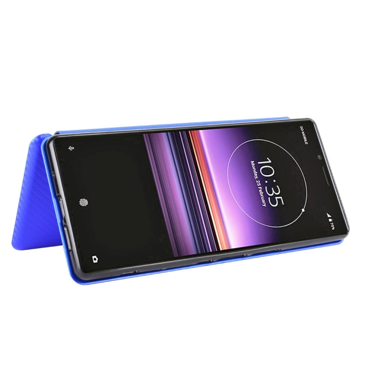 For Sony Xperia 1 Carbon Fiber Texture Horizontal Flip TPU + PC + PU Leather Case with Card Slot