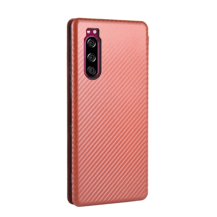 For Sony Xperia 5 Carbon Fiber Texture Horizontal Flip TPU + PC + PU Leather Case with Card Slot