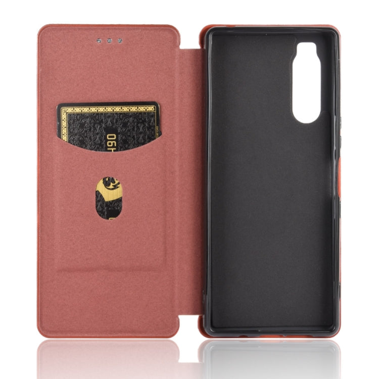 For Sony Xperia 5 Carbon Fiber Texture Horizontal Flip TPU + PC + PU Leather Case with Card Slot