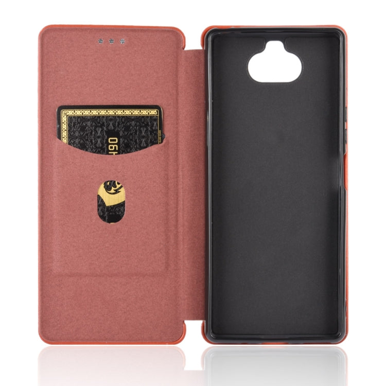 For Sony Xperia 8 Lite Carbon Fiber Texture Horizontal Flip TPU + PC + PU Leather Case with Card Slot