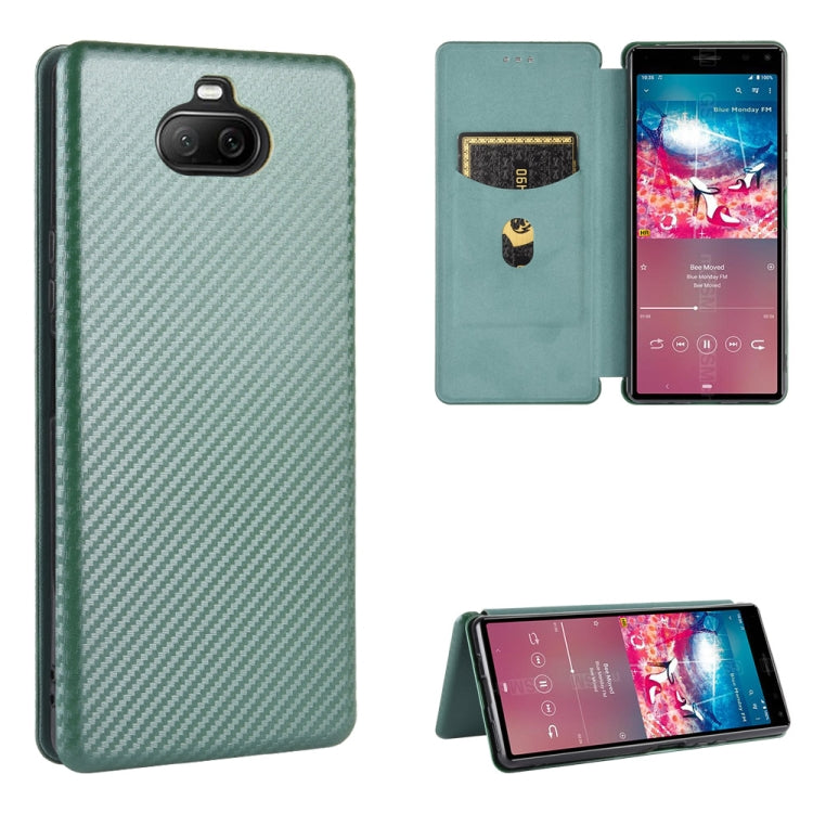 For Sony Xperia 8 Carbon Fiber Texture Horizontal Flip TPU + PC + PU Leather Case with Card Slot