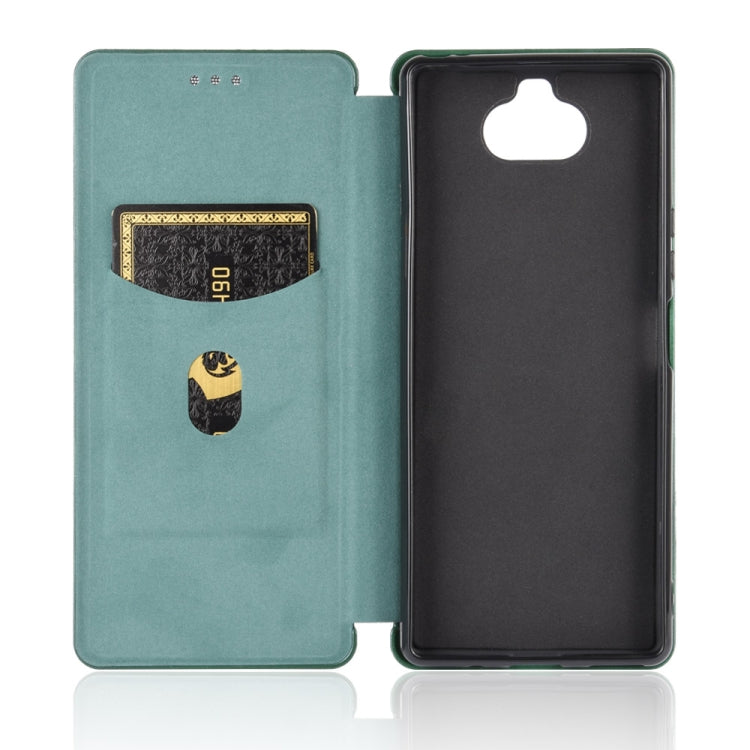 For Sony Xperia 8 Carbon Fiber Texture Horizontal Flip TPU + PC + PU Leather Case with Card Slot