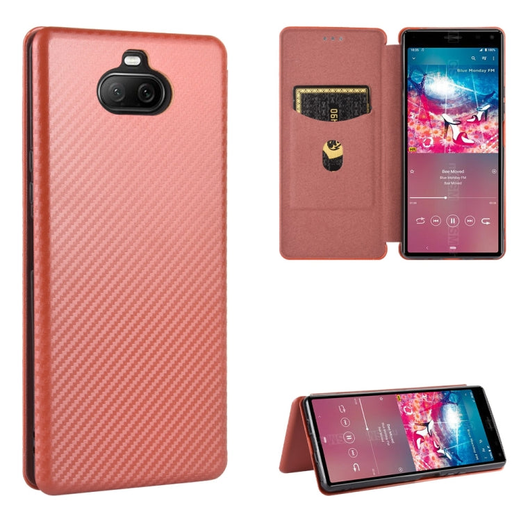 For Sony Xperia 8 Carbon Fiber Texture Horizontal Flip TPU + PC + PU Leather Case with Card Slot