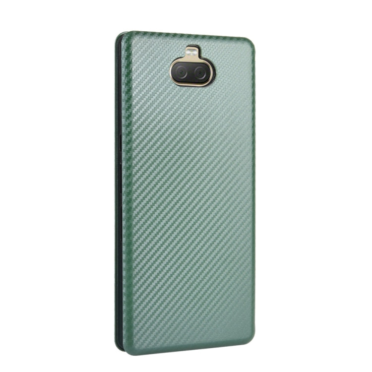 For Sony Xperia 10 Carbon Fiber Texture Horizontal Flip TPU + PC + PU Leather Case with Card Slot(Green)