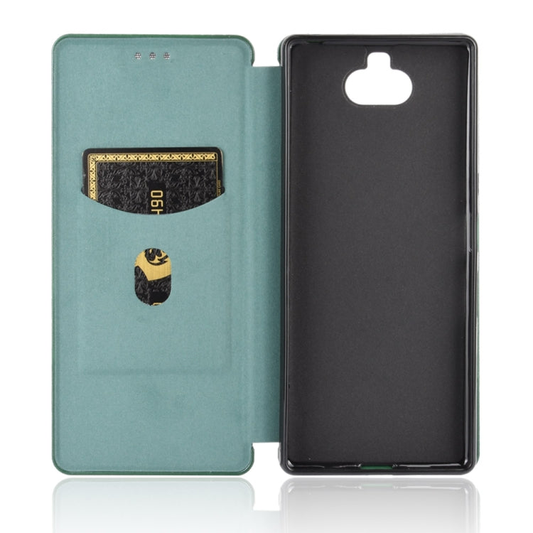 For Sony Xperia 10 Carbon Fiber Texture Horizontal Flip TPU + PC + PU Leather Case with Card Slot(Green)