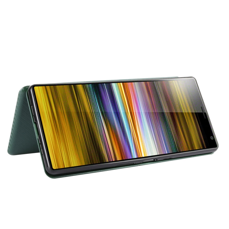 For Sony Xperia 10 Carbon Fiber Texture Horizontal Flip TPU + PC + PU Leather Case with Card Slot(Green)