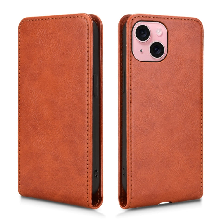 For iPhone 15 Magnetic Vertical Flip Leather Phone Case