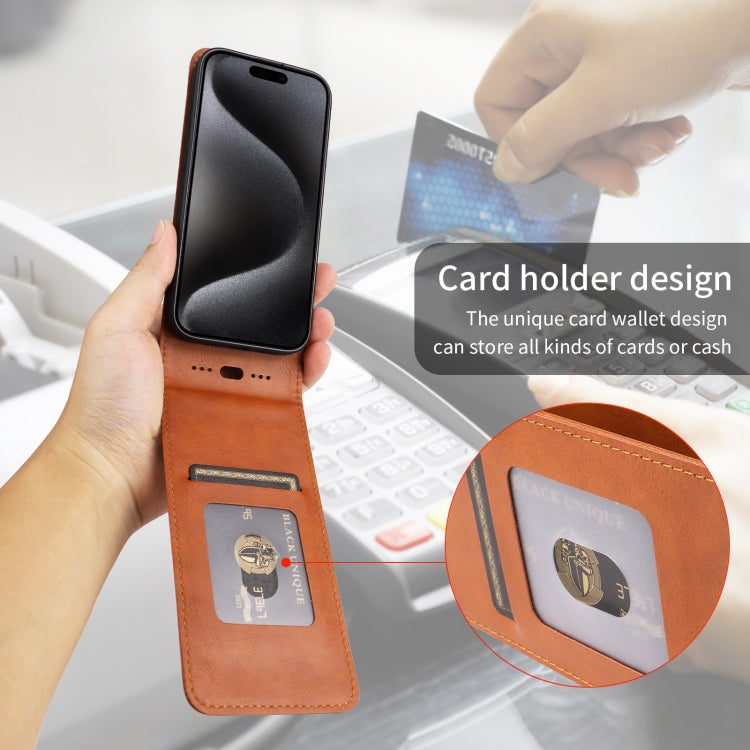For iPhone 15 Magnetic Vertical Flip Leather Phone Case