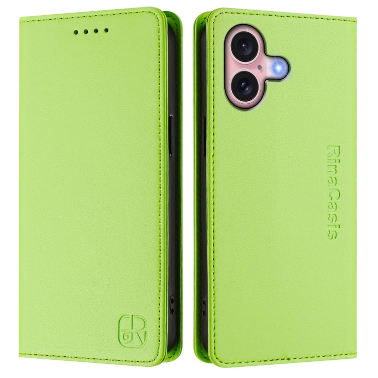 For iPhone 16 Plus RC01 Dual-Folded Magnetic Suction RFID Leather Phone Case