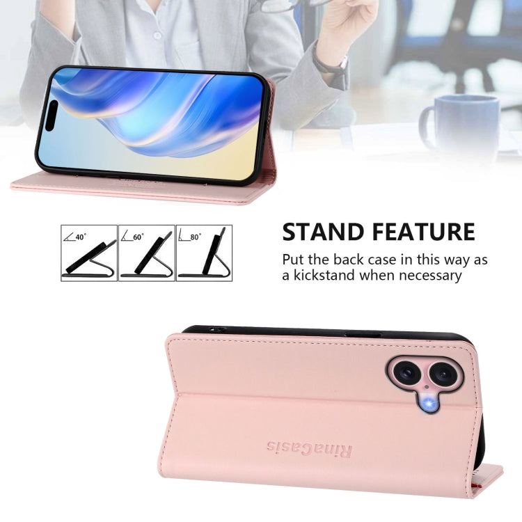 For iPhone 16 Plus RC01 Dual-Folded Magnetic Suction RFID Leather Phone Case