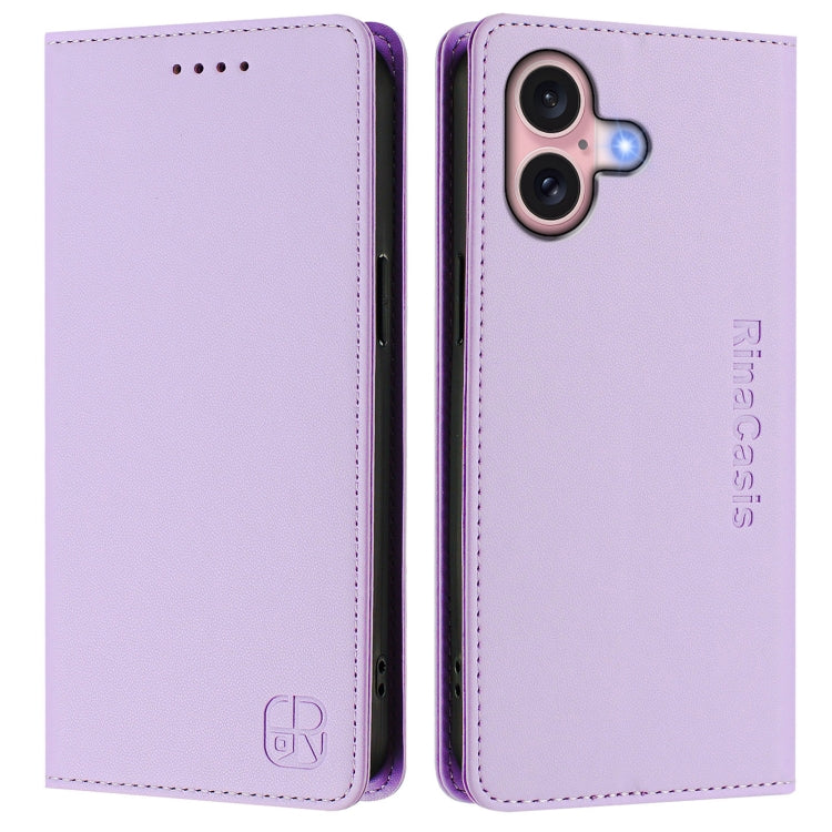 For iPhone 16 Plus RC01 Dual-Folded Magnetic Suction RFID Leather Phone Case