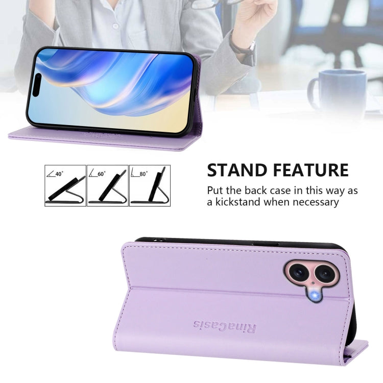 For iPhone 16 Plus RC01 Dual-Folded Magnetic Suction RFID Leather Phone Case