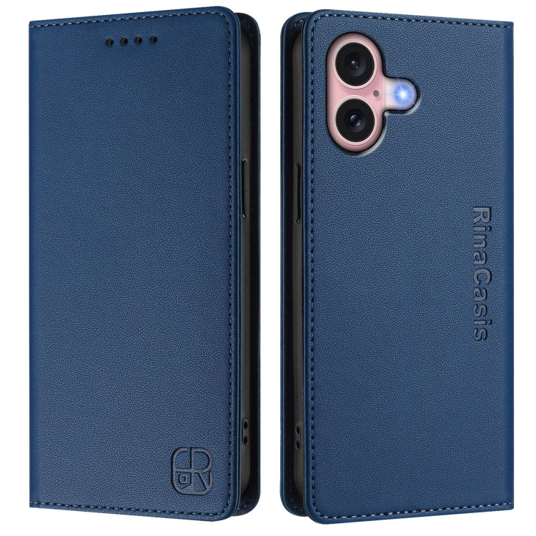 For iPhone 16 Plus RC01 Dual-Folded Magnetic Suction RFID Leather Phone Case