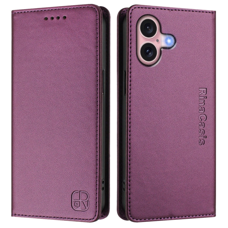 For iPhone 16 Plus RC01 Dual-Folded Magnetic Suction RFID Leather Phone Case