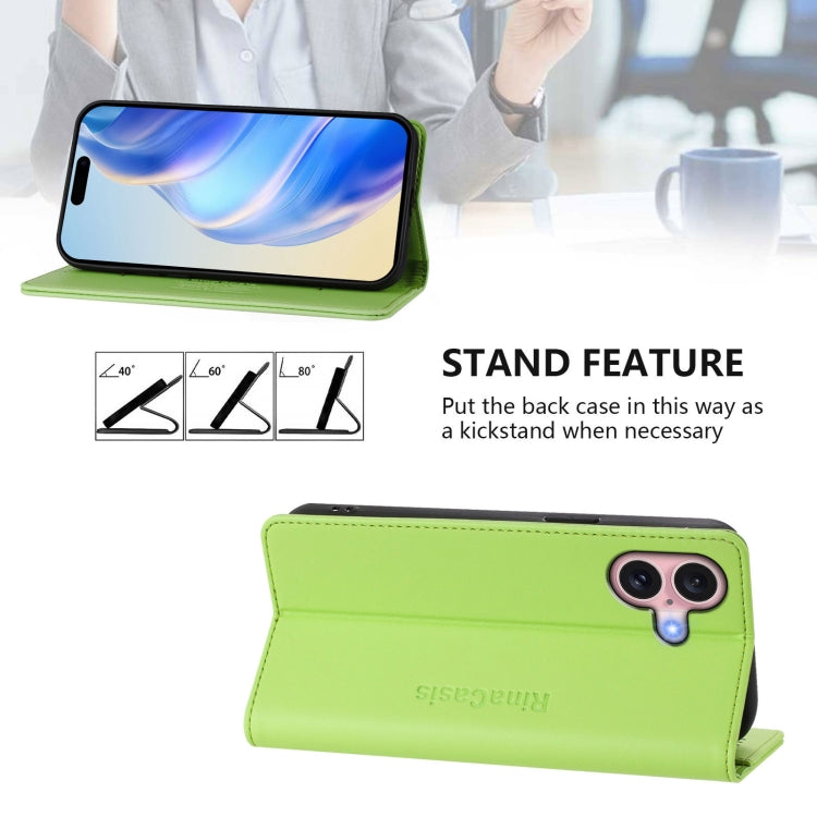 For iPhone 16 RC01 Dual-Folded Magnetic Suction RFID Leather Phone Case