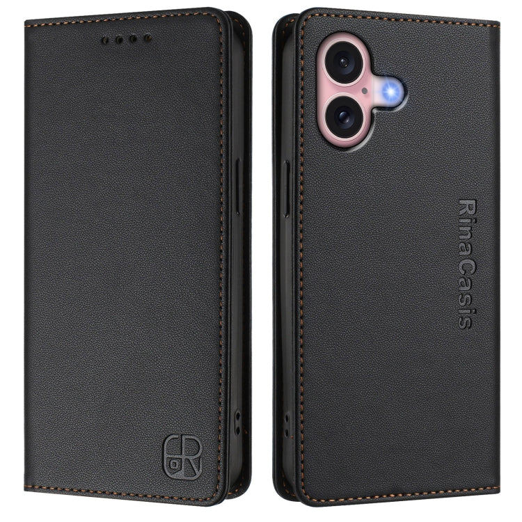 For iPhone 16 RC01 Dual-Folded Magnetic Suction RFID Leather Phone Case