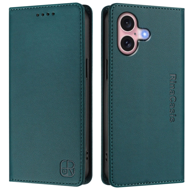 For iPhone 16 RC01 Dual-Folded Magnetic Suction RFID Leather Phone Case