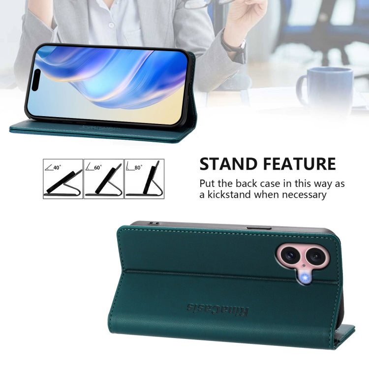 For iPhone 16 RC01 Dual-Folded Magnetic Suction RFID Leather Phone Case