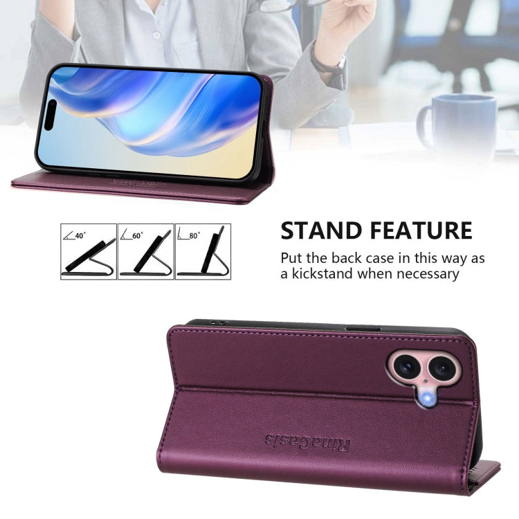 For iPhone 16 RC01 Dual-Folded Magnetic Suction RFID Leather Phone Case