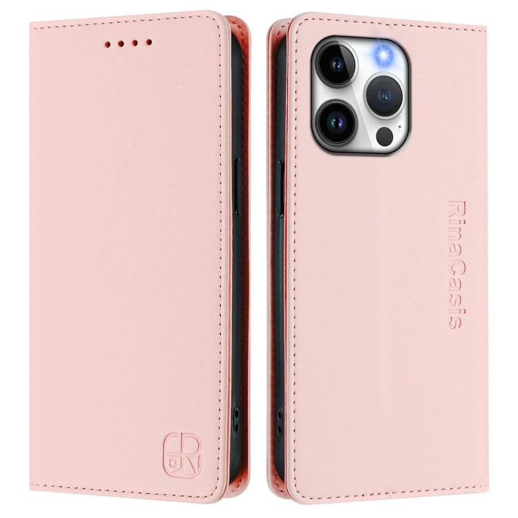 For iPhone 15 Pro RC01 Dual-Folded Magnetic Suction RFID Leather Phone Case