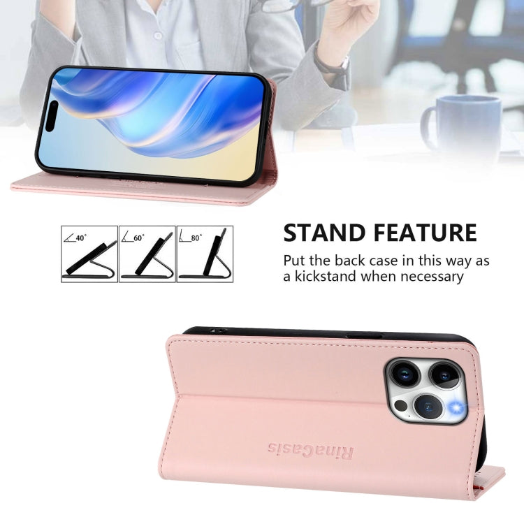 For iPhone 15 Pro RC01 Dual-Folded Magnetic Suction RFID Leather Phone Case