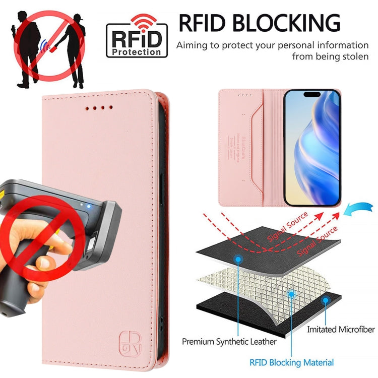 For iPhone 15 Pro RC01 Dual-Folded Magnetic Suction RFID Leather Phone Case