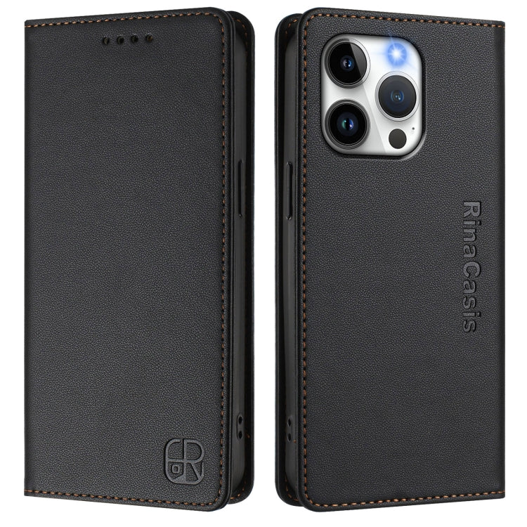 For iPhone 15 Pro RC01 Dual-Folded Magnetic Suction RFID Leather Phone Case