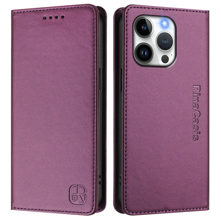 For iPhone 15 Pro RC01 Dual-Folded Magnetic Suction RFID Leather Phone Case