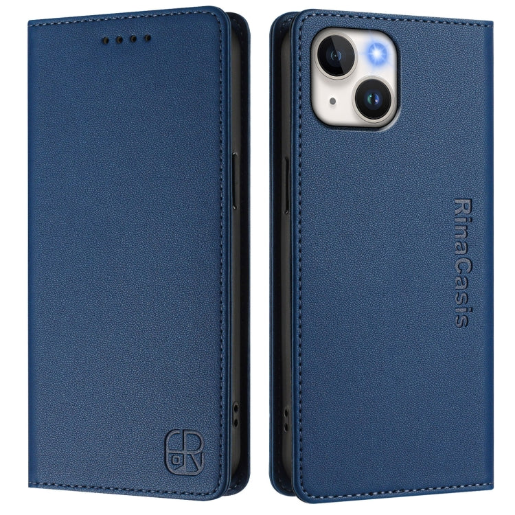 For iPhone 15 Plus RC01 Dual-Folded Magnetic Suction RFID Leather Phone Case