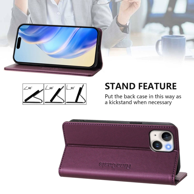 For iPhone 15 Plus RC01 Dual-Folded Magnetic Suction RFID Leather Phone Case