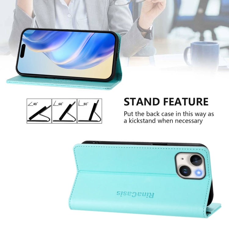 For iPhone 15 RC01 Dual-Folded Magnetic Suction RFID Leather Phone Case