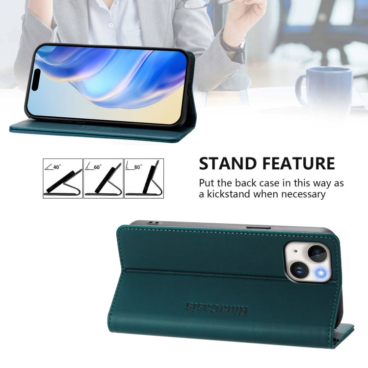 For iPhone 15 RC01 Dual-Folded Magnetic Suction RFID Leather Phone Case