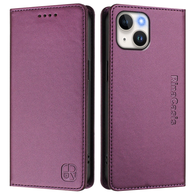 For iPhone 15 RC01 Dual-Folded Magnetic Suction RFID Leather Phone Case