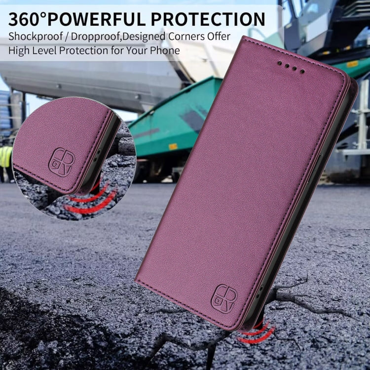 For iPhone 15 RC01 Dual-Folded Magnetic Suction RFID Leather Phone Case