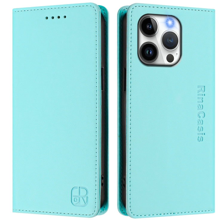 For iPhone 13 Pro Max RC01 Dual-Folded Magnetic Suction RFID Leather Phone Case
