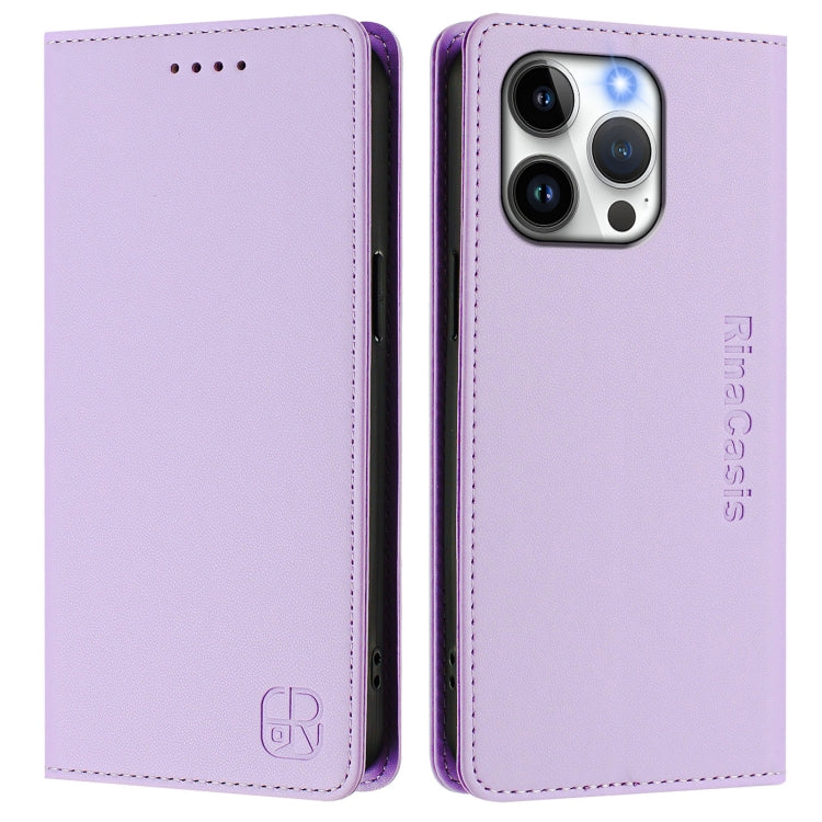 For iPhone 13 Pro Max RC01 Dual-Folded Magnetic Suction RFID Leather Phone Case