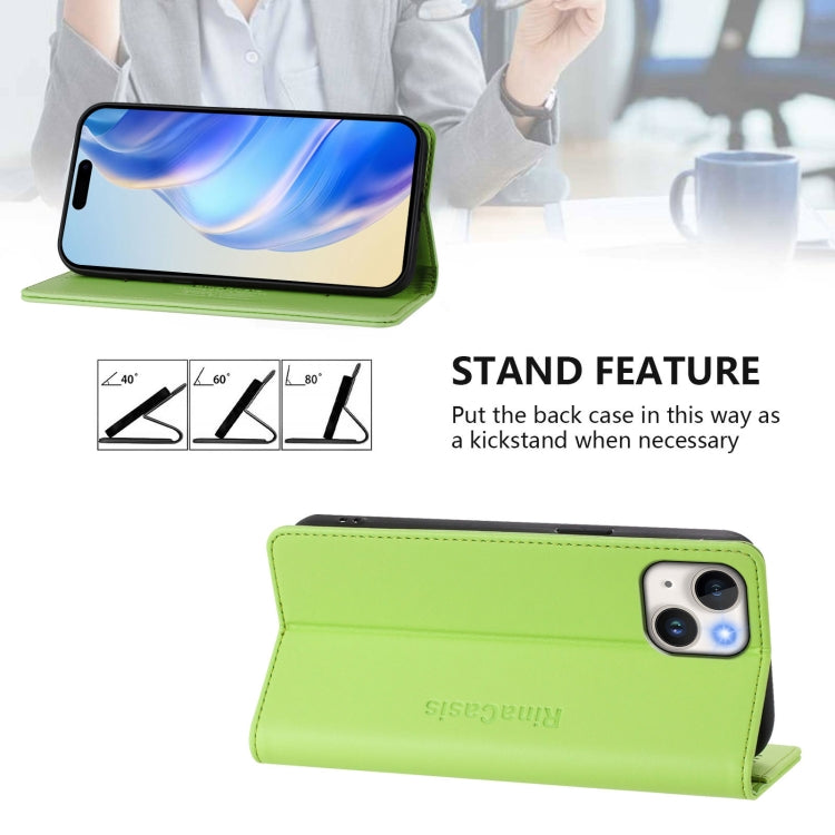 For iPhone 13 mini RC01 Dual-Folded Magnetic Suction RFID Leather Phone Case