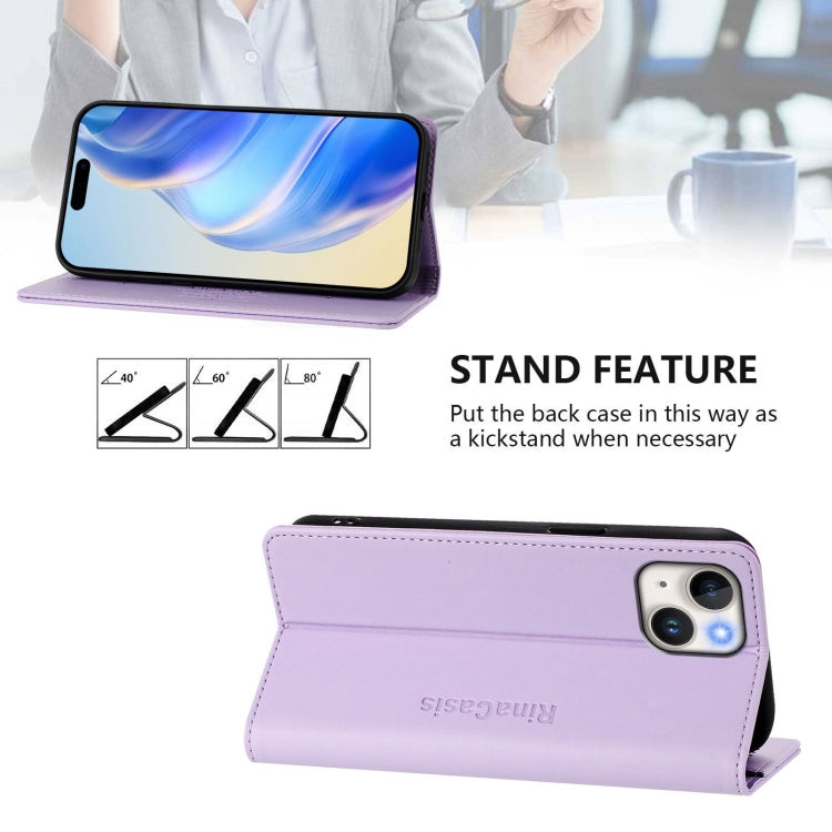 For iPhone 13 mini RC01 Dual-Folded Magnetic Suction RFID Leather Phone Case