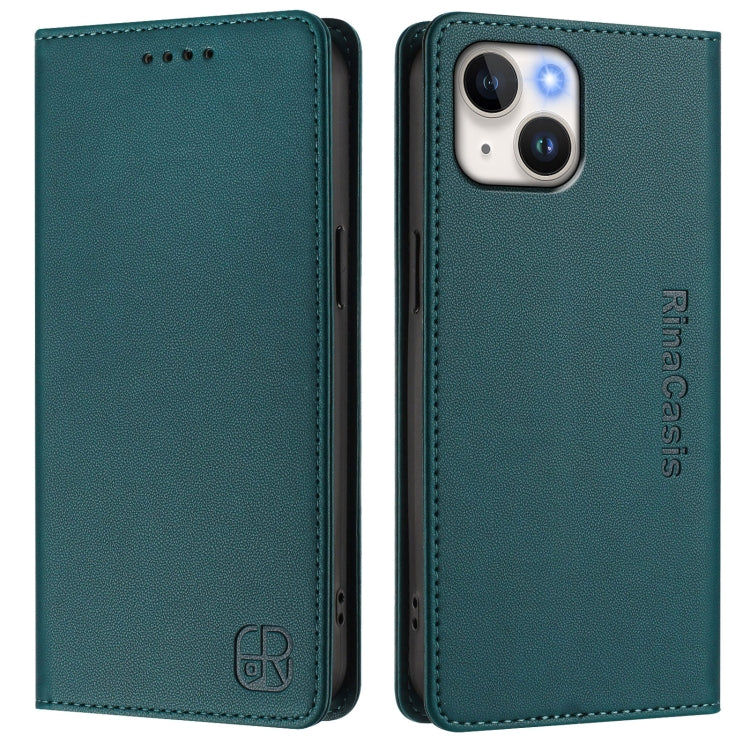 For iPhone 13 mini RC01 Dual-Folded Magnetic Suction RFID Leather Phone Case