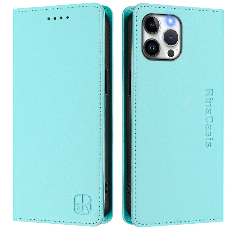 For iPhone 12 / 12 Pro RC01 Dual-Folded Magnetic Suction RFID Leather Phone Case